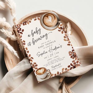 Baby Is Brewing Shower Invitation, Coffee Latte Theme (Editable Canva Template, Instant Download) image 8