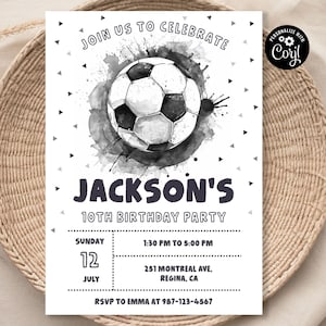Bearbeitbare Fußballeinladungsvorlage Druckbare Fußball-Geburtstagsfeier Fußballparty-Einladungen Digitaler Fußball einladen Spiel Sport-Einladung