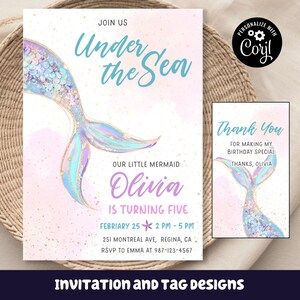 Editable Mermaid tail Birthday Invitation Under The Sea Birthday Invite Mermaid Theme Party Invitation Mermaid Invitation Mermaid Party