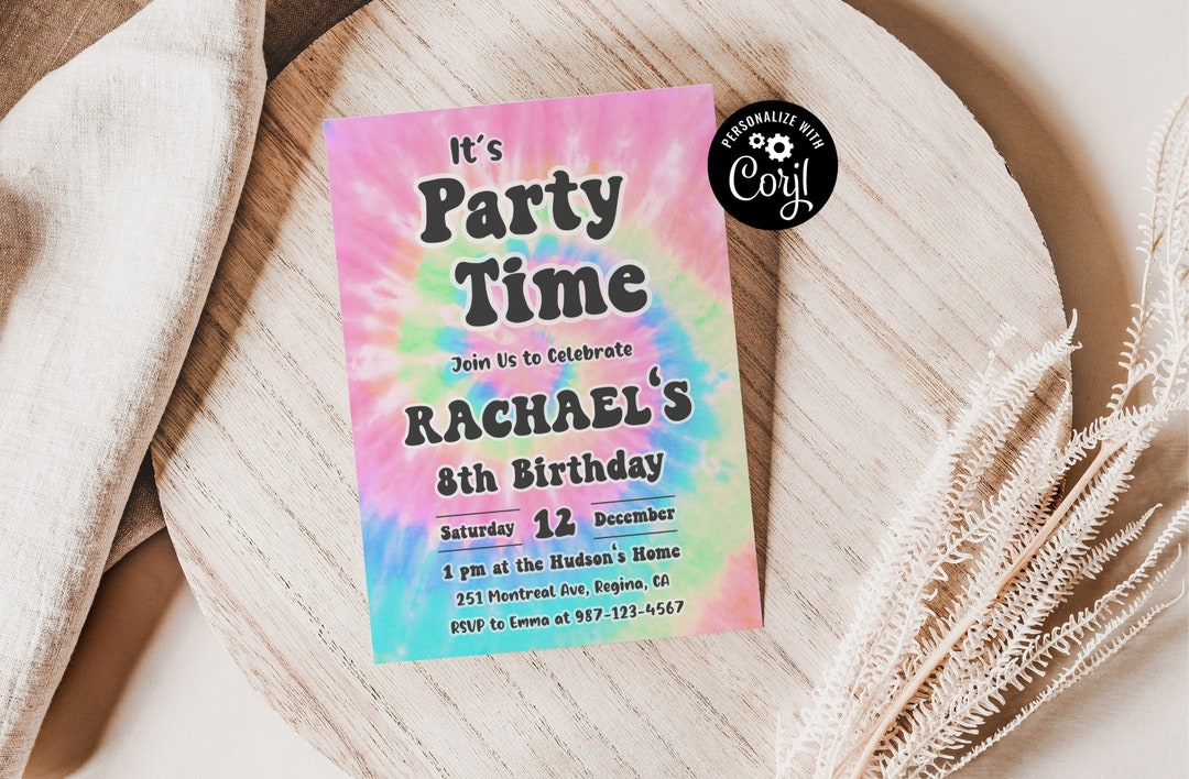 Self Editable Tie Dye Party Invitation Instant Download Rainbow Tie Dye Birthday Invitations Tie ...