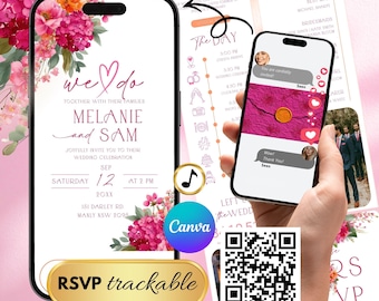 Pink And Orange Wedding Website Template, Animated Invitation, RSVP, Registry (Digital Download)