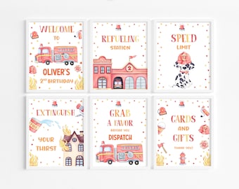 Fire Truck Birthday Signs Firetruck Table Sign Fire Engine Signs Bundle Sign Birthday Poster Pack Fireman Fire Engine Sign Firefighter ft1