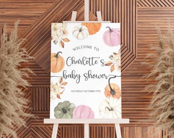 Floral Pumpkin Baby Shower Welcome Sign (Digital Download)