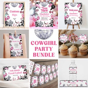 Cowgirl Bundle Birthday Invitation Template Rodeo Disco Birthday Bundle Pink Rodeo Bundle Nashville Party Package Birthday Decoration CG6