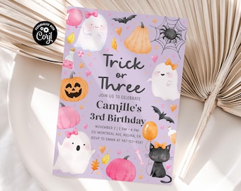 Halloween 3rd Birthday Invitation, Spooky Ghost Theme (Digital Download)