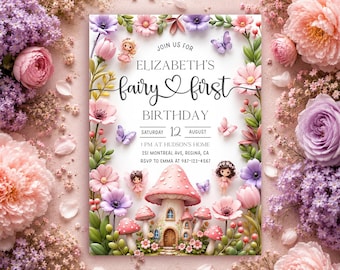 Fairy First Birthday Invitation, Enchanted Garden Tea Party Template (Digital Download)