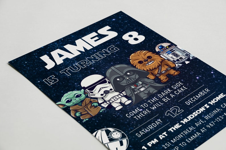 Modèle modifiable d'invitation d'anniversaire Star War Invitation de fête d'anniversaire imprimable Modèle d'invitation de fête d'enfants numérique Carte d'anniversaire Starwars sw1 image 5