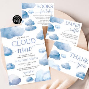 Cloud Nine Bundle On Cloud 9 Baby Shower Package Blue Cloud Nine Suite Baby Shower Set We&#39;re on Cloud Nine Shower Invitation Cloud Theme CN1