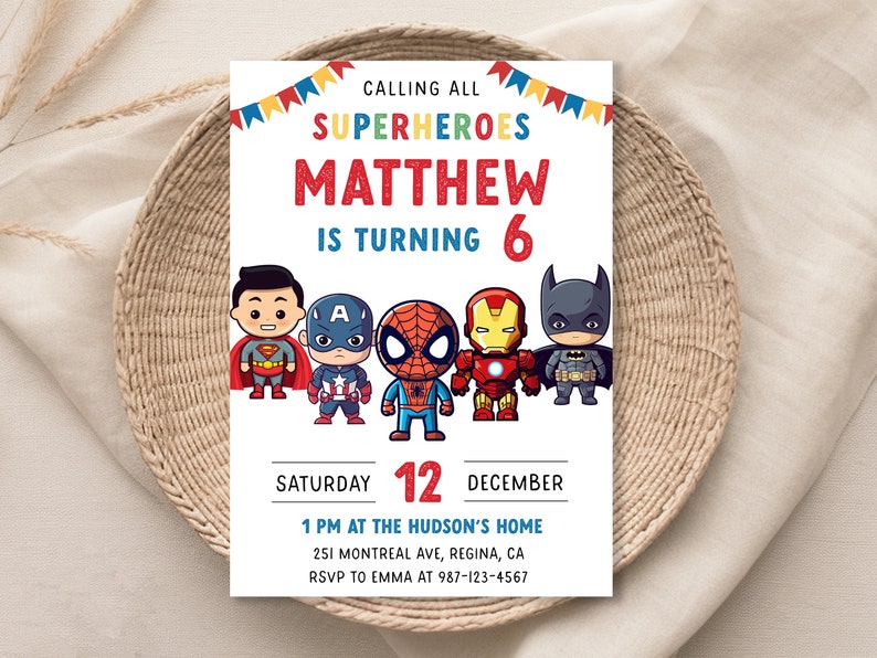 Editable Superheroes Birthday Invitation Template Printable Birthday Party Invitation Kids Party Invite Template Superhero Bday Card sh1 image 7