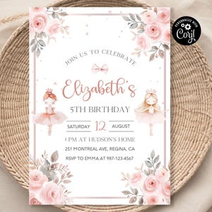 Editable Ballerina Birthday Invitation Modern Ballerina Ballet Dancer Girl Birthday Invitation Editable Digital Template Instant Download