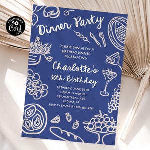 Chic Birthday Hand Drawn Invite Rehearsal dinner Whimsical Birthday Adult Party Dinner Party Scribble Invitation 30th 40th 50th Birthday