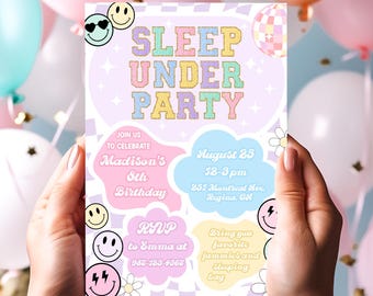 Editable Sleepover Birthday Party Invitation, Varsity Patch (Digital Download)