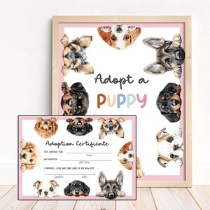 Adopt a Puppy Birthday Sign Puppy Adoption Certificate Template Dogs Adoption Puppy Adopt A Dog Vet Pawty Decor Girl Birthday Activity PA3