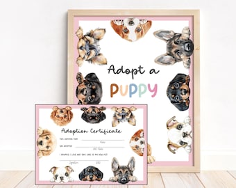 Adopt a Puppy Birthday Sign, Adoption Certificate (Digital Download)