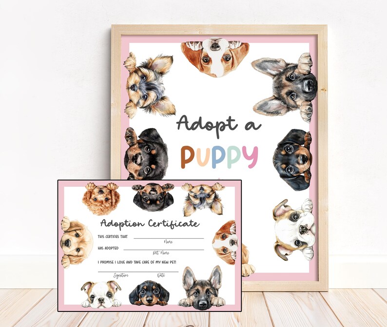 Adopt a Puppy Birthday Sign Puppy Adoption Certificate Template Dogs ...