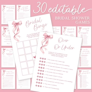 She's Tying The Knot Bridal Shower Games Bundle Pink Bow Bridal Games Bundle Printable Games Set Pink Ribbon Bow Bridal Games Package B12
