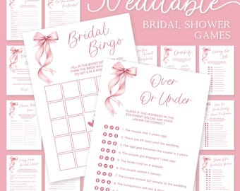 She's Tying The Knot Bridal Shower Games Bundle Pink Bow Bridal Games Bundle Printable Games Set Pink Ribbon Bow Bridal Games Package B12