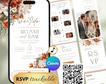 Terracotta and Burnt Orange Wedding Website Template, Animated Invitation, RSVP, Registry (Digital Download)