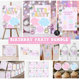 Plantilla de paquete de letras de parche para fiesta de cumpleaños, paquete de cumpleaños para niña, paquete de parche universitario para cumpleaños, juego de fiesta preppy, decoraciones de cumpleaños P7