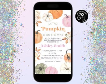 Pink Pumpkin Baby Shower Invitation, Fall Theme (Digital Download)