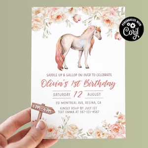 Editable Horse Birthday Invitation Cowgirl Horse Birthday Party Saddle Up Invite Equestrian Birthday Invitation Template Cowgirl Party