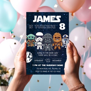 Modèle modifiable d'invitation d'anniversaire Star War Invitation de fête d'anniversaire imprimable Modèle d'invitation de fête d'enfants numérique Carte d'anniversaire Starwars sw1 image 4