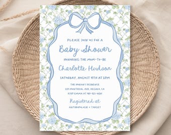 Boys Vintage Floral Baby Shower Invitation (Editable, Digital Download)
