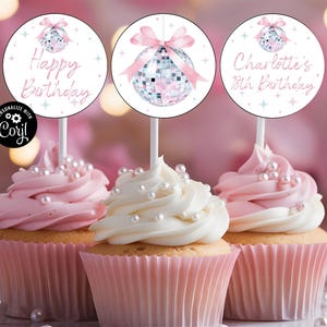 Disco Ball Birthday Cupcake Toppers ANY AGE Disco Party Disco Birthday Topper Disco Theme Party Dancing Queen Disco Cupcakes Toppers db1