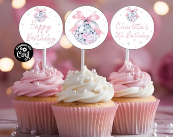 20 decorazioni per torte a forma di palla da discoteca, in argento anni '70, centrotavola per torte a tema discoteca per feste di Natale, compleanni, balli e baby shower