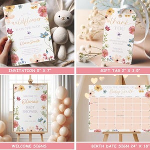 Wildflower Baby Shower Bundle Editable Wild Flower Baby Shower Set Girl Floral Boho Baby Shower Suite Baby In Bloom Bundle Package WF4 image 2