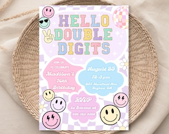 Groovy 10th Birthday Invitation Template, Teen Girl (Digital Download) DD2