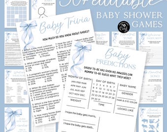 Blue Bow Baby Shower Games Bundle (Printable)
