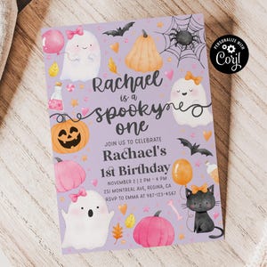 Spooky One Birthday Invitation, Ghost Halloween Party (Digital Download)