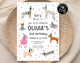 Editable Puppy Birthday Invitation, Dog Pawty (Digital Download)
