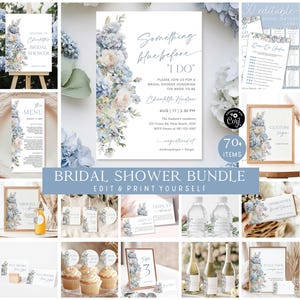 Something Blue Before I DO Bridal Shower Bundle Template Dusty Blue Bridal Shower Games Bundle Blue Hydrangea Bridal Decorations Wedding F22