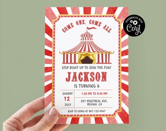 Editable Carnival Birthday Invitation, Circus Party (Instant Download)