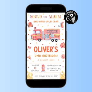 Fire Truck Birthday Invitation Firetruck Invitation Fire Engine Invitation Fire Truck Birthday Party Firetruck Birthday Mobile Invite ft1