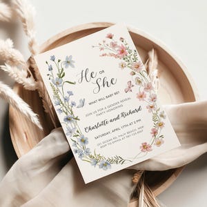 Wildflower Gender Reveal Invitation, Spring Floral Design (Digital Download) image 3