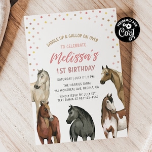 Editable Horse Birthday Invitation Cowgirl Horse Birthday Party Saddle Up Invite Equestrian Birthday Invitation Template Cowgirl Party