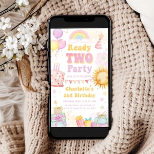 Ready Two Party Invitation Template Girl 2nd Birthday Invite Spring Party Invitation Retro 2 Year Old Second Birthday Toddler Birthday RT1
