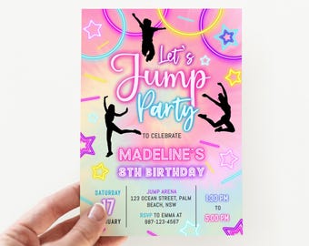 Editable Jump Birthday Party Invitation Tie Dye Jump Birthday Party Glow Jump Trampoline Party Let's Jump Party Instant Editable File Girl