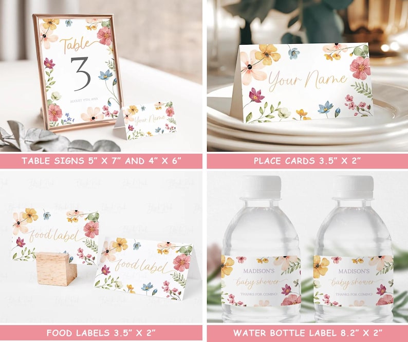 Wildflower Baby Shower Bundle Editable Wild Flower Baby Shower Set Girl Floral Boho Baby Shower Suite Baby In Bloom Bundle Package WF4 image 5