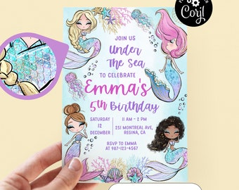 Editable Mermaid Invitation Template Mermaid Birthday Party Invitation Under the Sea Girl Birthday Party Editable Digital Template