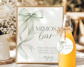 Sage Green Bow Mimosa Bar Sign & Juice Tags (Printable)