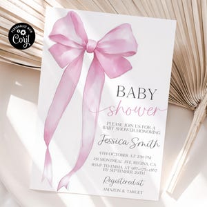 Pink Bow Baby Shower Invitation Baby Girl Pink Coquette Pink Baby Shower Invite Baby Shower Invitation Girl Coquette Bow Girl Shower B2
