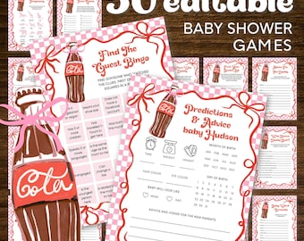 Soda Pop Baby Shower Games Bundle | 50 Editable Canva Templates (Instant Download)