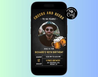 Cheers and Beers Birthday Mobile Invitation, Surprise Party (Digital Download)