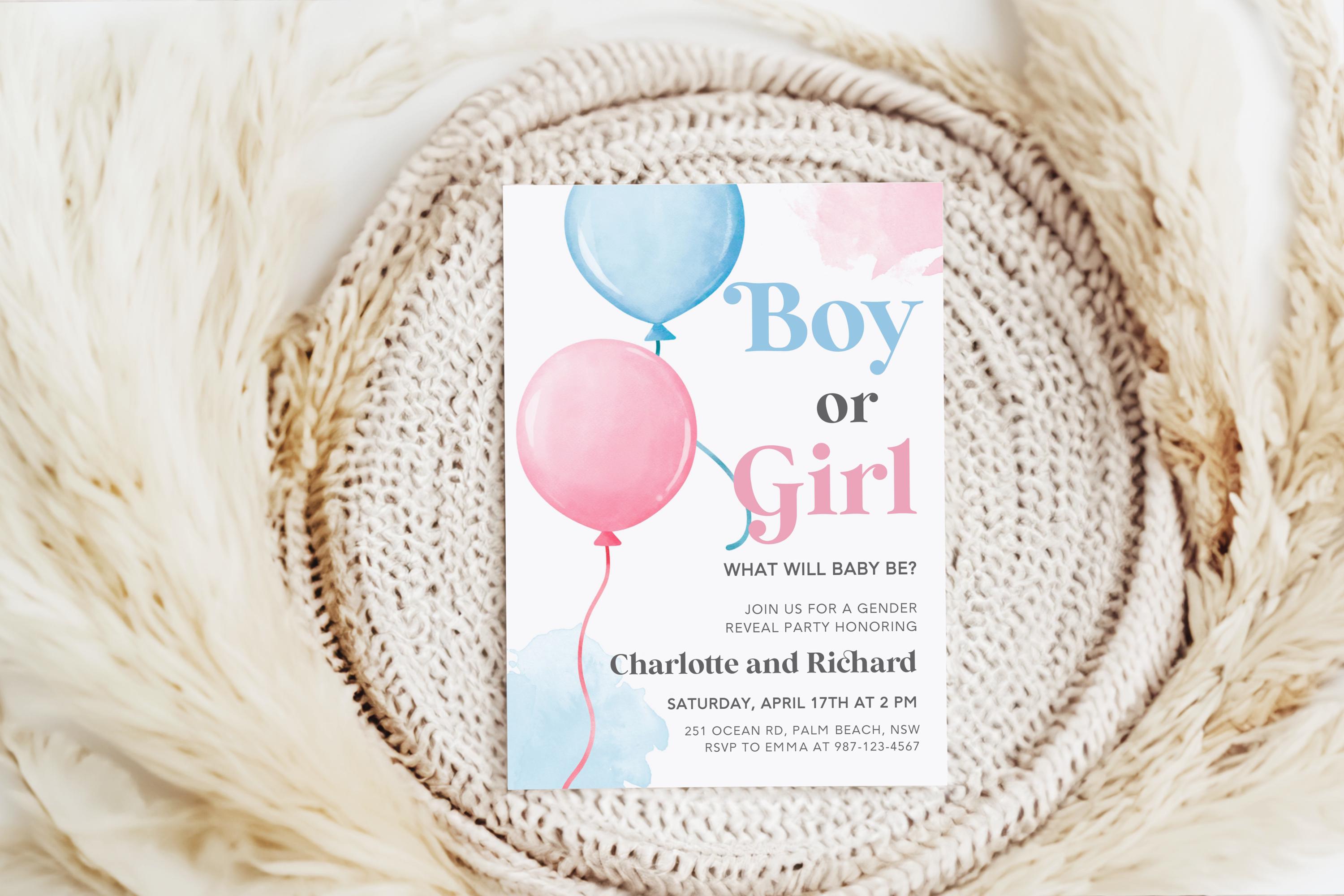 EDITABLE Gender Reveal Invitation Template He or She Gender Reveal ...