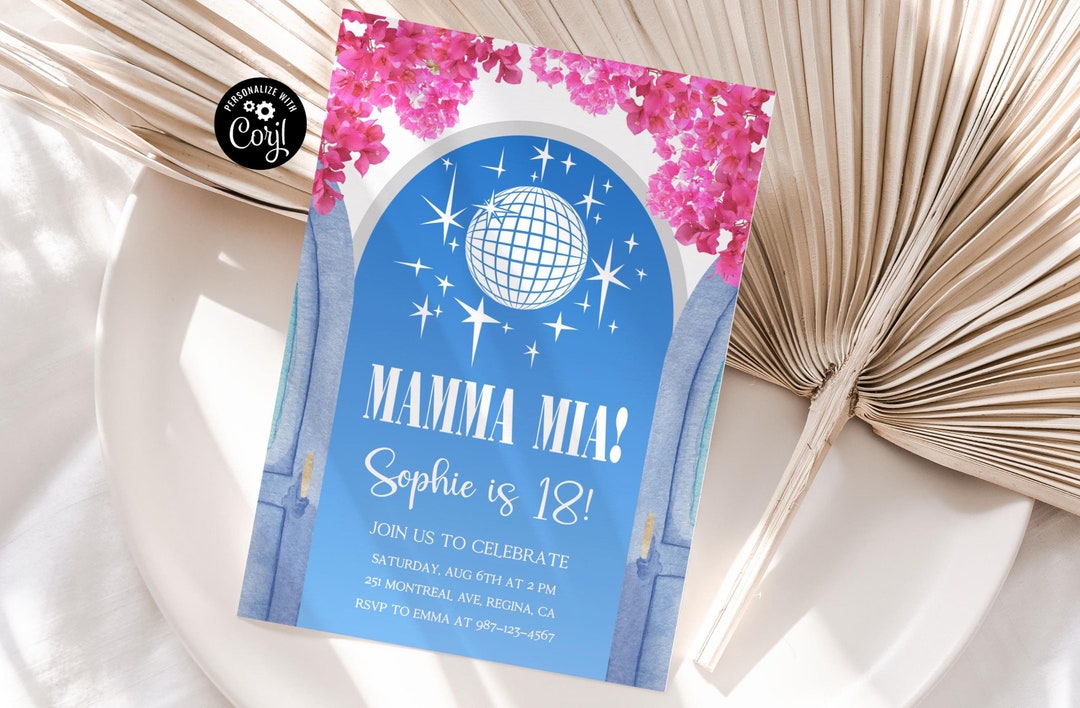 Editable Mamma Mia Invitation Greece Party Digital Invitation Template ...