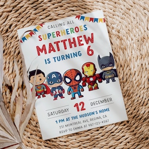 Editable Superheroes Birthday Invitation Template Printable Birthday Party Invitation Kids Party Invite Template Superhero Bday Card sh1 image 6